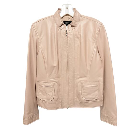 Philippe Adec Paris Leather Jacket Size 8 Petale Zipper Long Sleeves Barbiecore